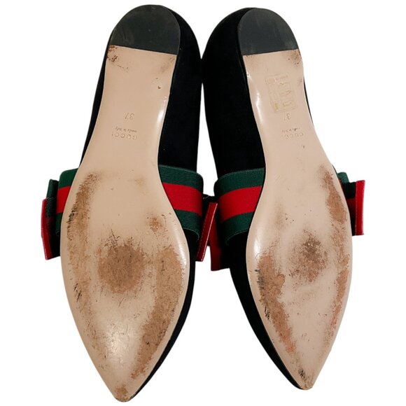 Gucci Black Suede Bow Accented Sylvie Ballet Flats - Picture 6 of 6